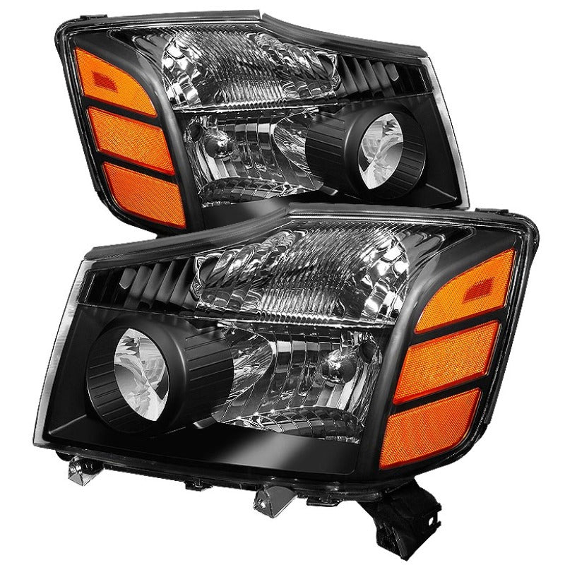 Xtune Nissan Titan 04-14 / Armada 04-07 OEM Amber Head Lights Set Black HD-JH-NTI04-AM-BK