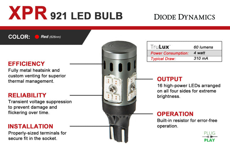 Diode Dynamics 921 XPR LED Bulb - Red (Single)