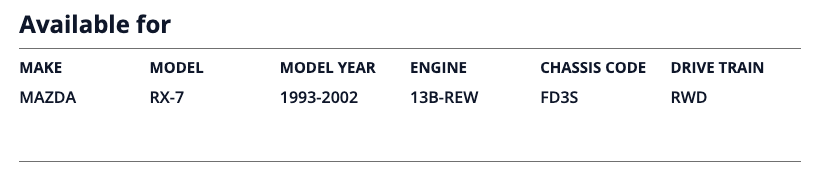 Technical specifications table for a Mazda RX-7 from 1993 to 2002.