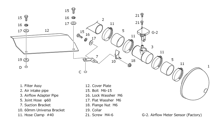 Technical diagram of automotive parts with labeled components on a white background