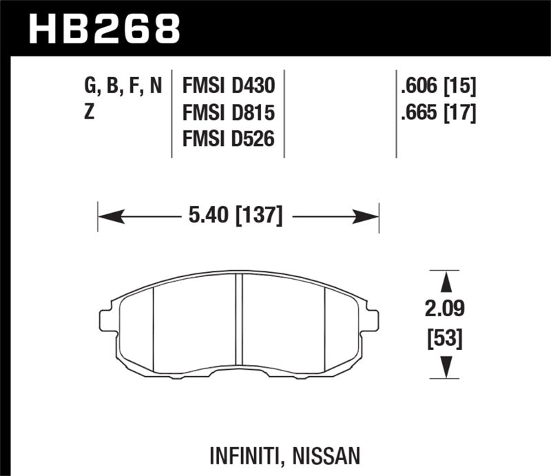 Hawk 03-04 G35/03-05 G35X/ 02-05 350z w/o Brembo Performance Ceramic Street Front Brake Pads